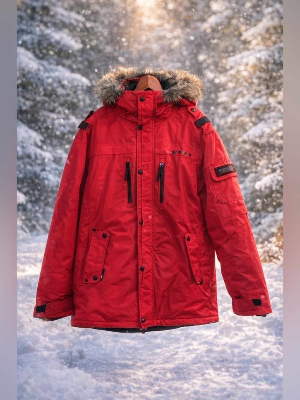 NOIZE Red Unisex Weather Guard Vegan Canadian🇨🇦 Winter Coat M-XL Ptp26in L32in - Picture 3 of 16